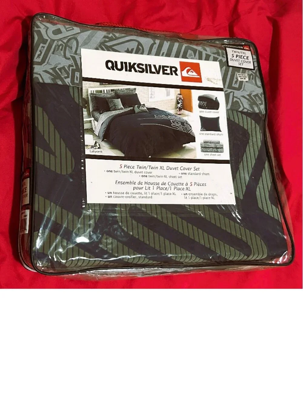 TWIN XL Comforter/Duvet Cover+Sham+sheet bed set~QuikSilver Labyrinth~gray 5pc
